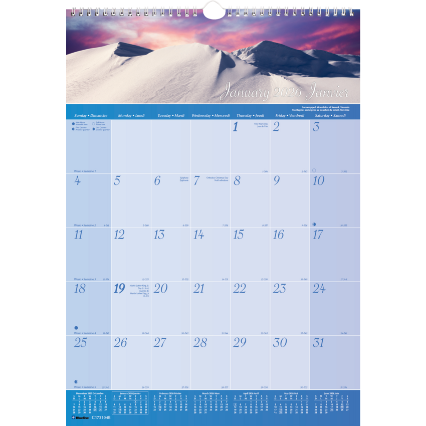 Blueline® Imagine Collection Wall Calendar 12" x 17" Bilingual