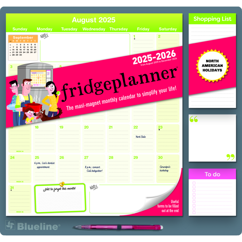 Blueline® Fridgeplanner™ 13-1/2" x 14" English