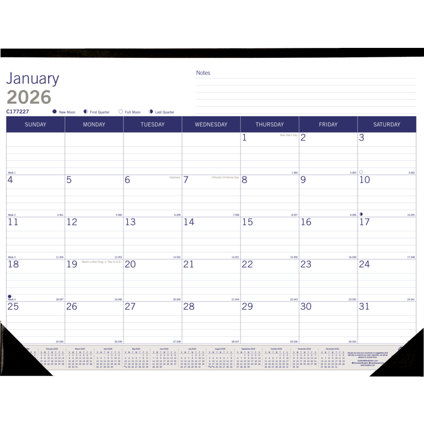Blueline® DuraGlobe™ Monthly Desk Pad 22" x 17" English