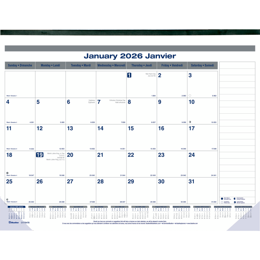 Blueline® Net Zero Carbon™ Monthly Desk Pad 22" x 17" Bilingual