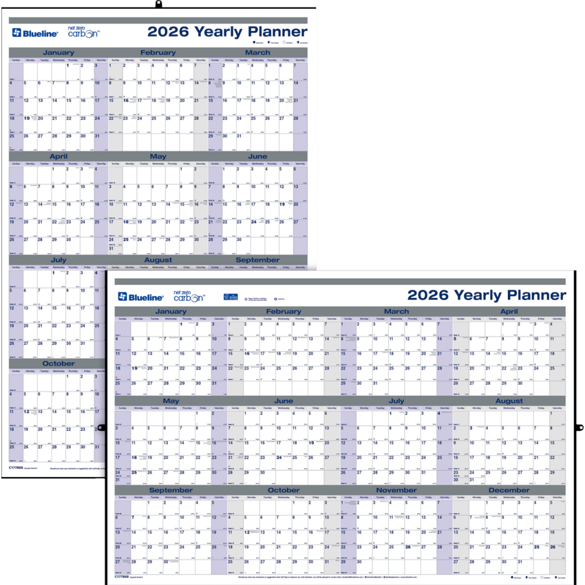 Blueline® Net Zero Carbon™ Wall Calendar Laminated 24" x 36" English