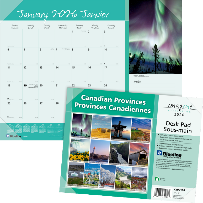 Blueline® Desk Pad Canadian Province 22" x 17" Bilingual