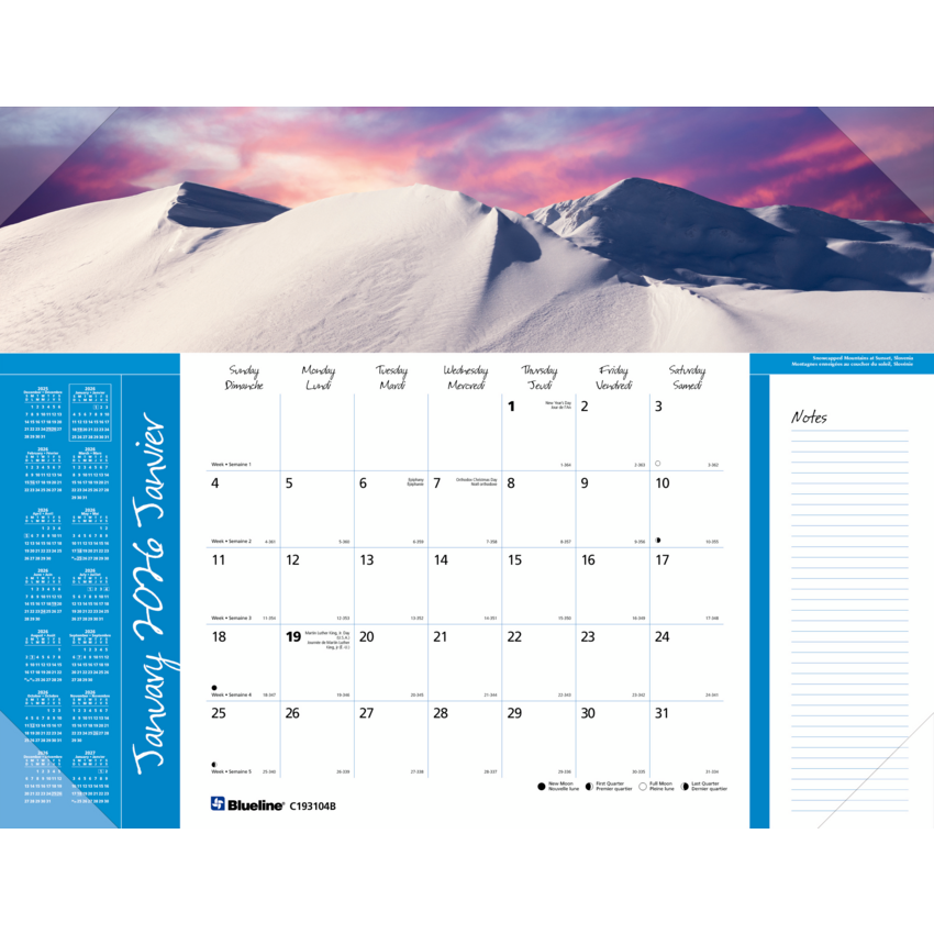 Blueline® Imagine Collection Mothly Desk Pad World Panoramas 22" x 17" Bilingual