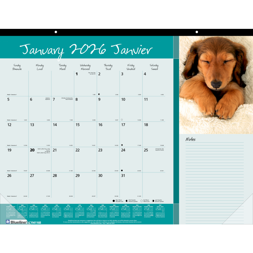 Blueline® Monthly Desk Pads 22" x 17" Dog Bilingual