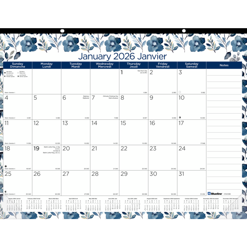 Blueline® Azure Desk Pad 22" x 17" Bilingual