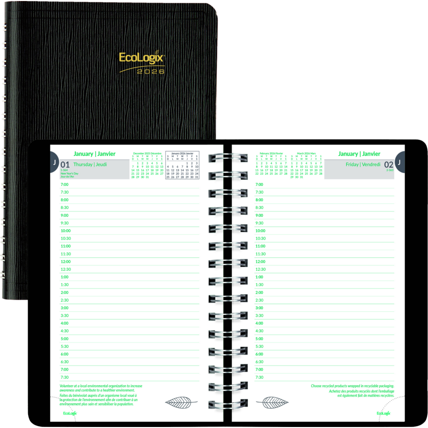 Blueline® EcoLogix® Daily Diary 8x5" Bilingual Black