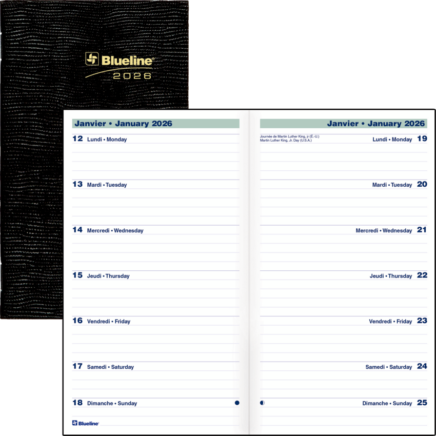Blueline® Essential Two Week Pocket Planner 6" x 3-1/2" Bilingual Black