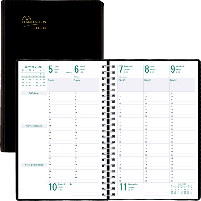 Blueline® Timanager® Weekly Planner French 9-1/6" x 5-7/8" Black