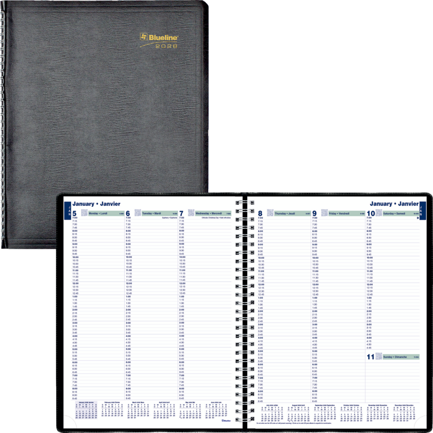 Blueline® Essential Weekly Diary Twin Wire 11" x 9-1/16" Bilingual Black