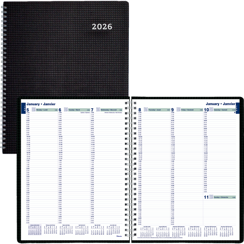 Blueline® Essential Weekly Planner Poly Cover 10-3/4" x 8-1/2" Bilingual Black