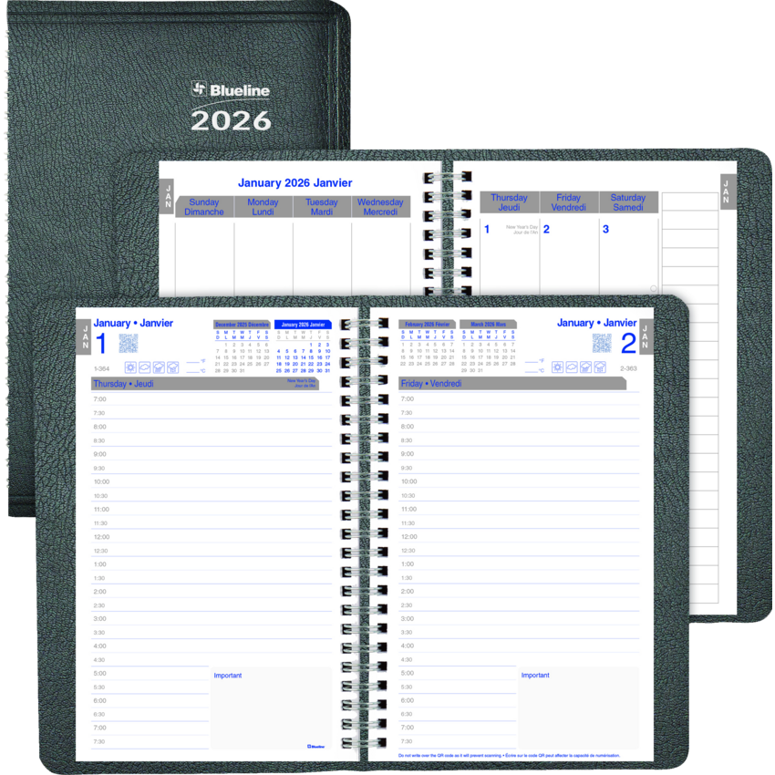 Blueline® Net Zero Carbon™ Daily Planner 8" x 5" Bilingual Black