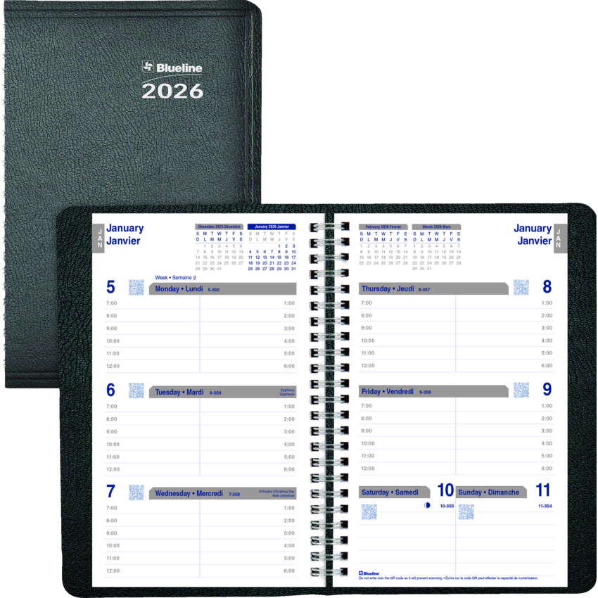 Blueline® Net Zero Carbon™ Weekly Planner 8" x 5" Bilingual Black
