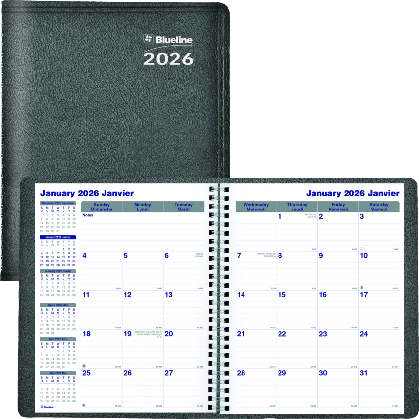 Blueline® Net Zero Carbon™ Monthly Planners 9-1/4" x 7-1/4" Bilingual Black