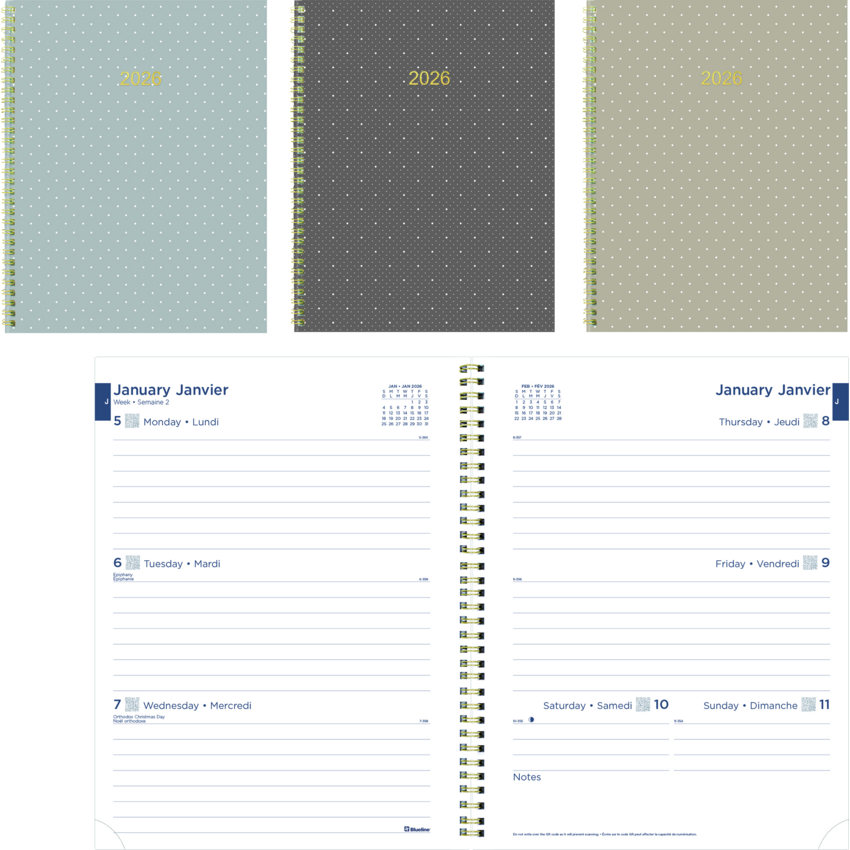 Blueline® Minimalist Weekly/Monthly Planner 12 Month 11" x 8-1/2" Bilingual Assorted Colours