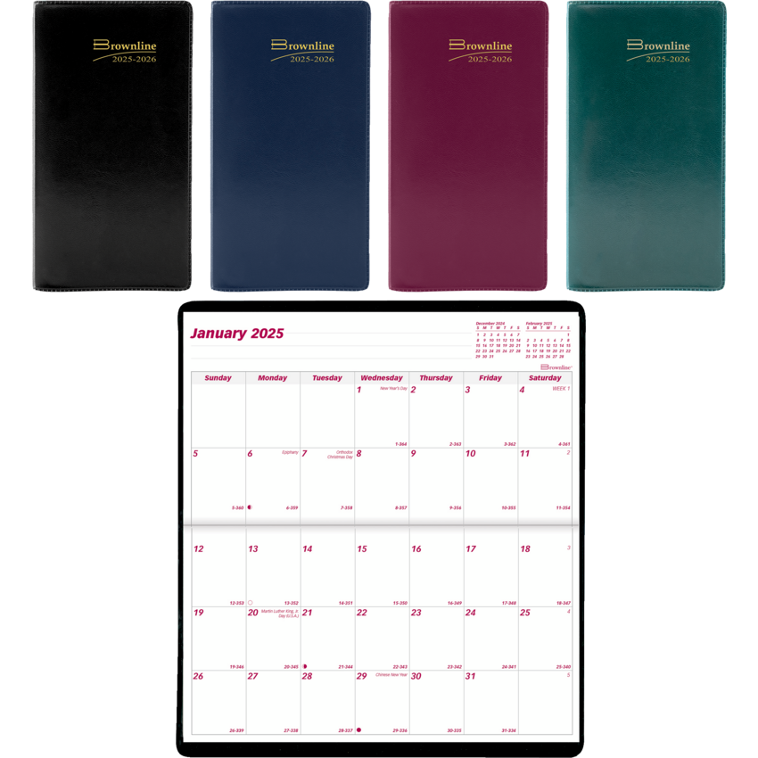 Brownline® Essential Monthly Pocket Planner Soft Cover 2-Year 6-1/2" x 3-1/2" English Assorted Colours