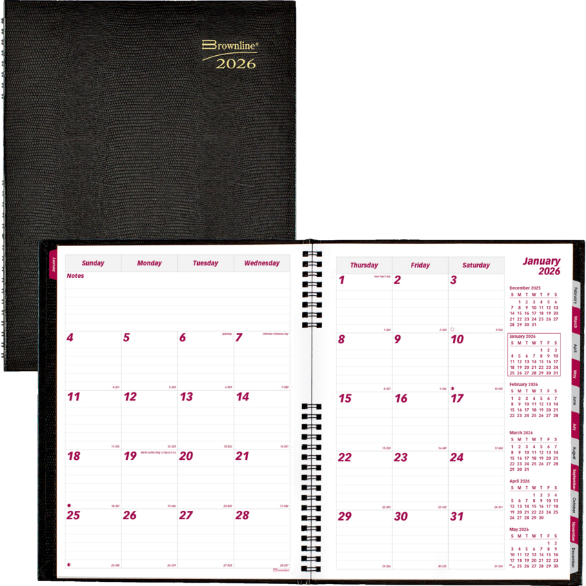 Brownline® CoilPro™ Monthly Planner Hard Cover 14-Month 11" x 8-1/2" English Black