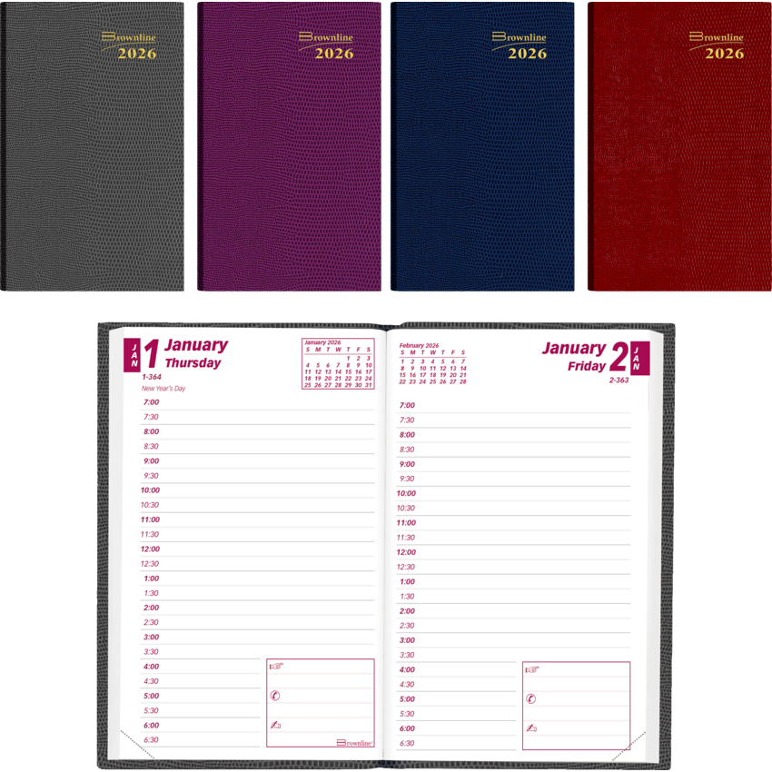 Brownline® Traditional Diary Daily Pocket 4-3/4" x 3" English Assorted Colours