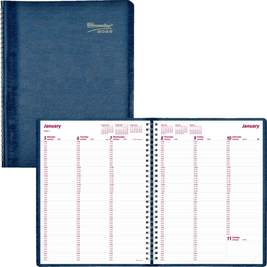 Brownline® Essential Weekly Diary Twin Wire 11" x 8-1/2" English Blue