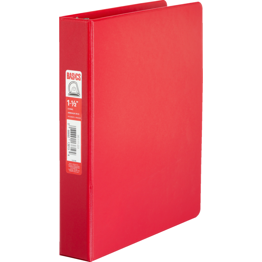 Basics® D-Ring Binder 1-1/2" Red