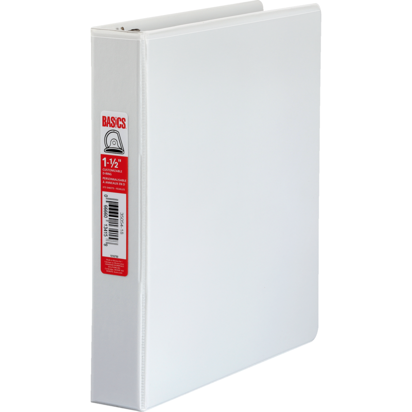 Basics® Customizable D-Ring Binder 1-1/2" White