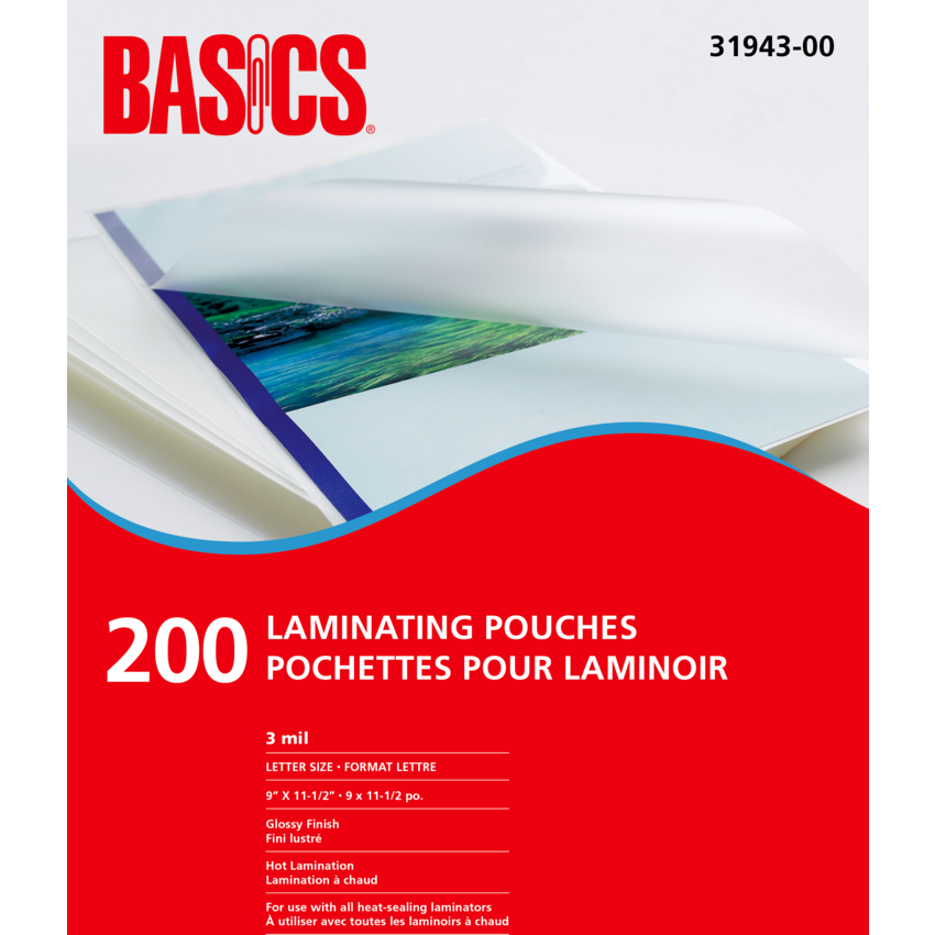 Basics® Laminating Pouches Letter Size 3 mil 9" x 11-1/2" 200/pkg