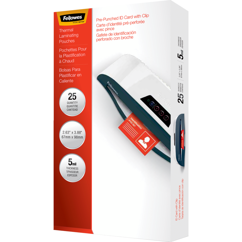 Fellowes® Laminating Pouches ID Tag with Clip 25/pkg