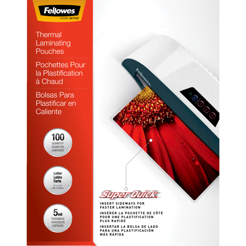 Fellowes® SuperQuick™  Laminating Pouches Letter 5 mil 100/pkg
