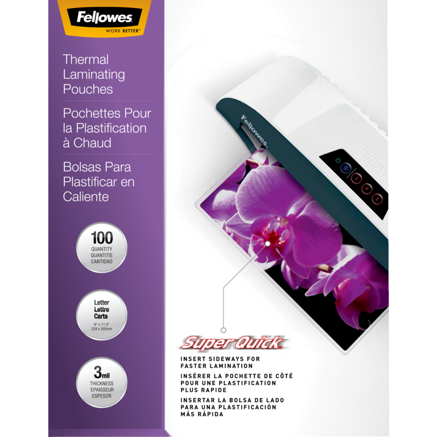 Fellowes® SuperQuick™  Laminating Pouches Letter 3 mil 100/pkg