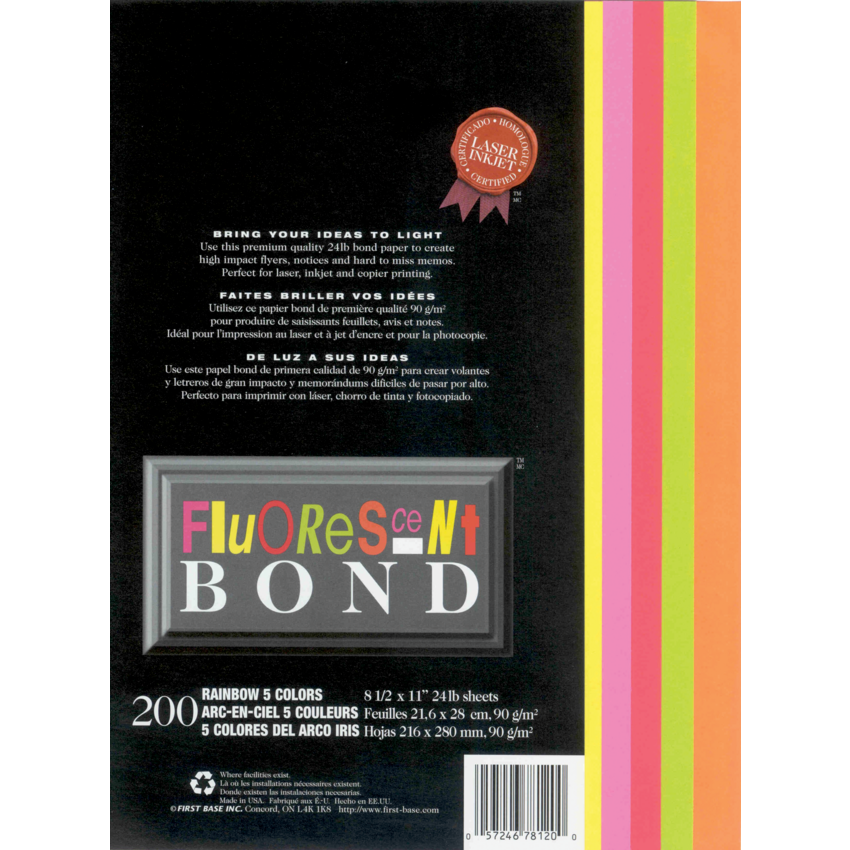St. James® Fluorescent Bond Paper Letter Rainbow I 200/pkg