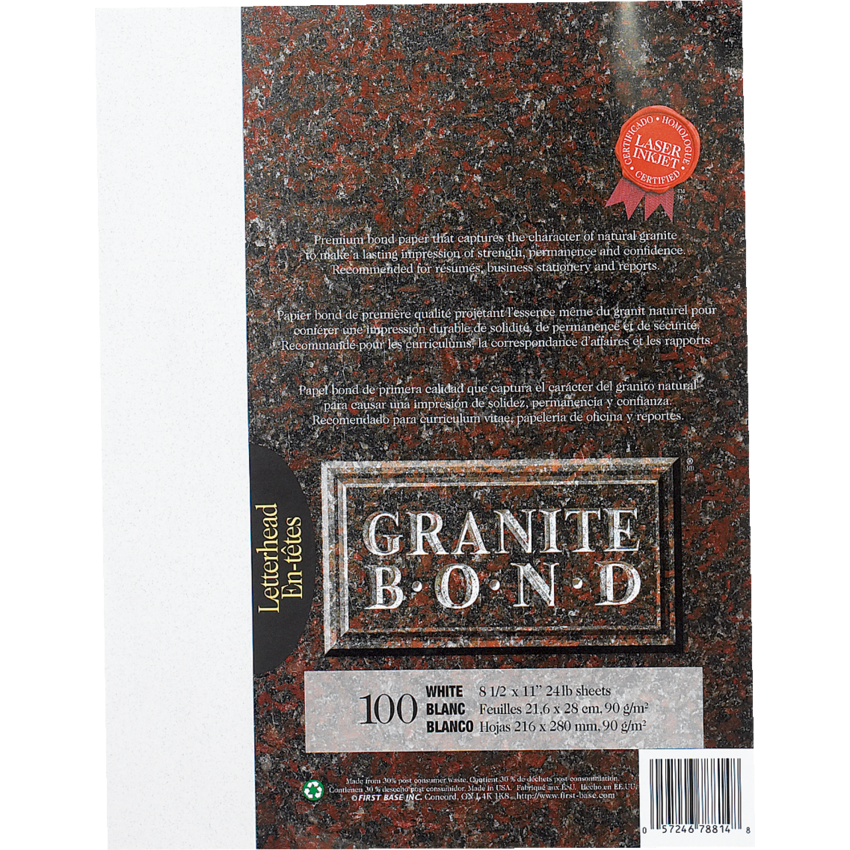 St. James® Granite Bond™ Letter White 100/pkg