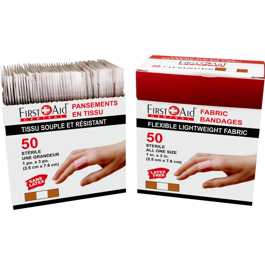 First Aid Central® Fabric Bandages Regular 1" x 3" 50/box