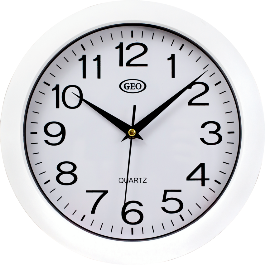GEO Quartz Wall Clock 10" Round White