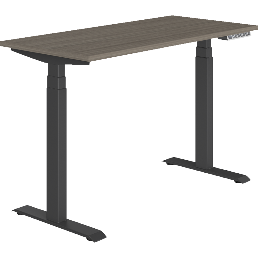Offices to Go® Newland™ Electric Height Adjustable Table 3-stage 46"W x 23"D x 22-3/5"-48-1/5"H Black Base Absolute Acajou finish
