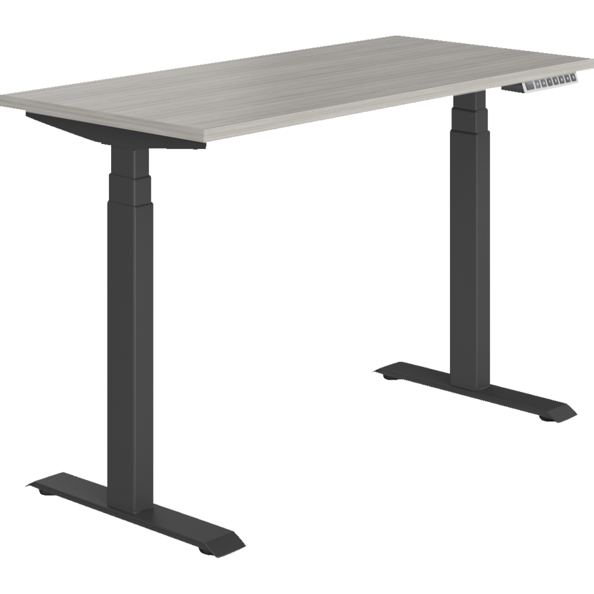 Offices to Go® Newland™ Electric Height Adjustable Table 3-stage 46"W x 23"D x 22-3/5"-48-1/5"H Black Base Noce Grigio finish