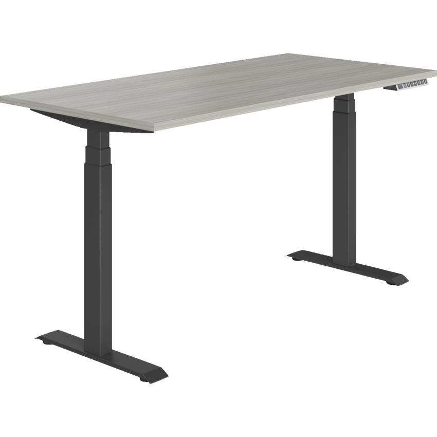 Offices to Go® Newland™ Electric Height Adjustable Table 3-stage 58"W x 29"D x 22-3/5"-48-1/5"H Black Base Noce Grigio finish