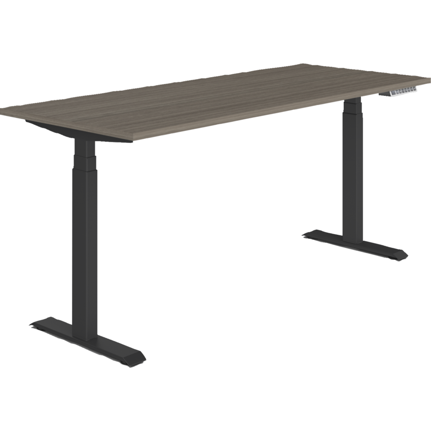 Offices to Go® Newland™ Electric Height Adjustable Table 3-stage 70"W x 29"D x 22-3/5"-48-1/5"H Black Base Absolute Acajou finish