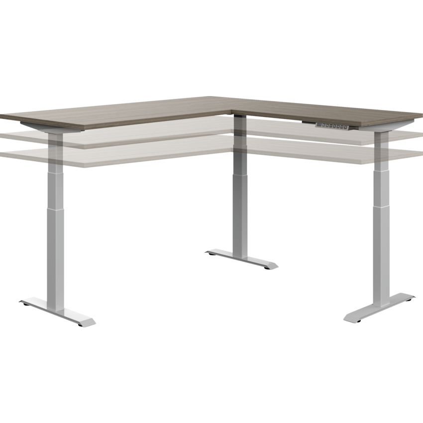 Offices to Go® Newland™ L Shape Height Adjustable Desk 66"W x 66"D x 30"H Absolute Acajou finish, Tungsten legs
