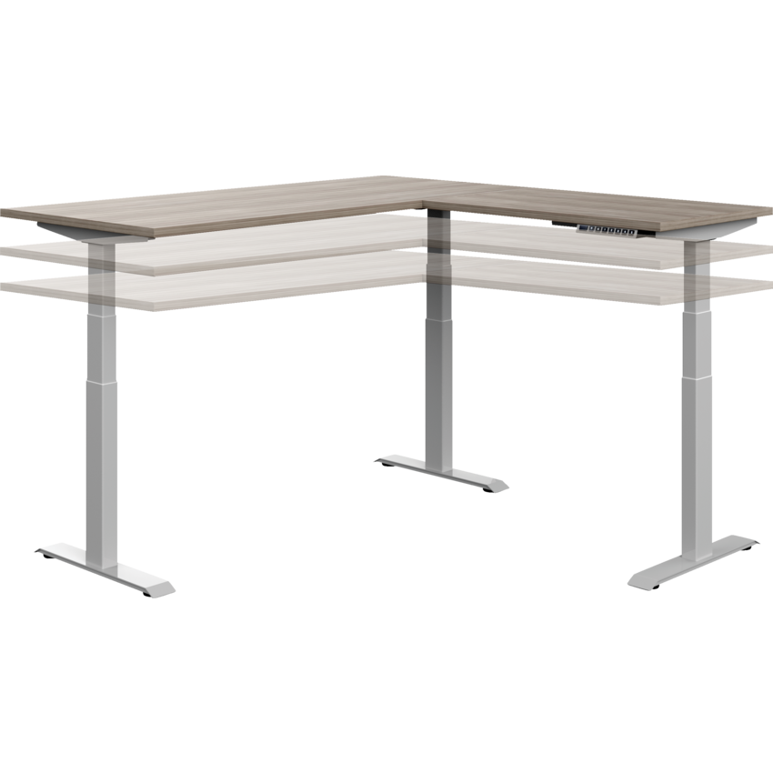 Offices to Go® Newland™ L Shape Height Adjustable Desk 66"W x 66"D x 30"H Noce Grigio finish, Tungsten legs