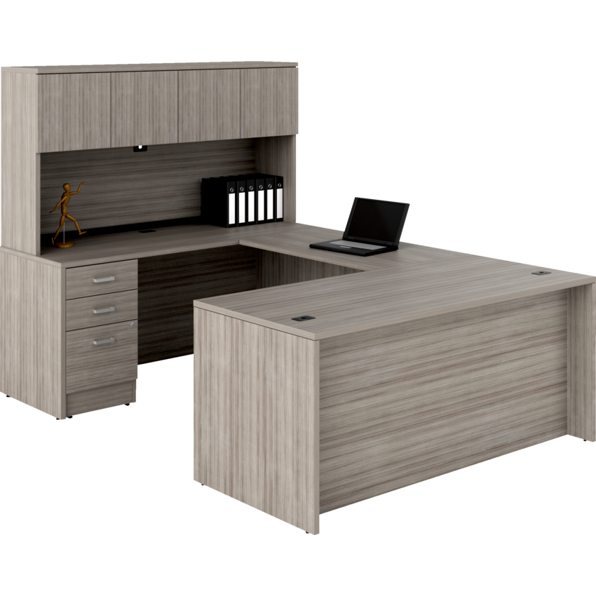 Offices To Go® Newland™ U-Shaped Suite 66"W x 96"D x 29-3/5"H Noce Grigio finish