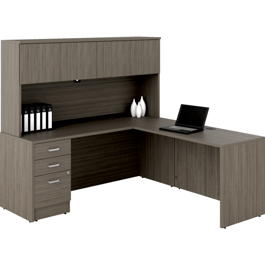 Offices To Go® Newland™ L-Shaped Suite 72"W x 72"D x 65-3/5"H Absolute Acajou finish