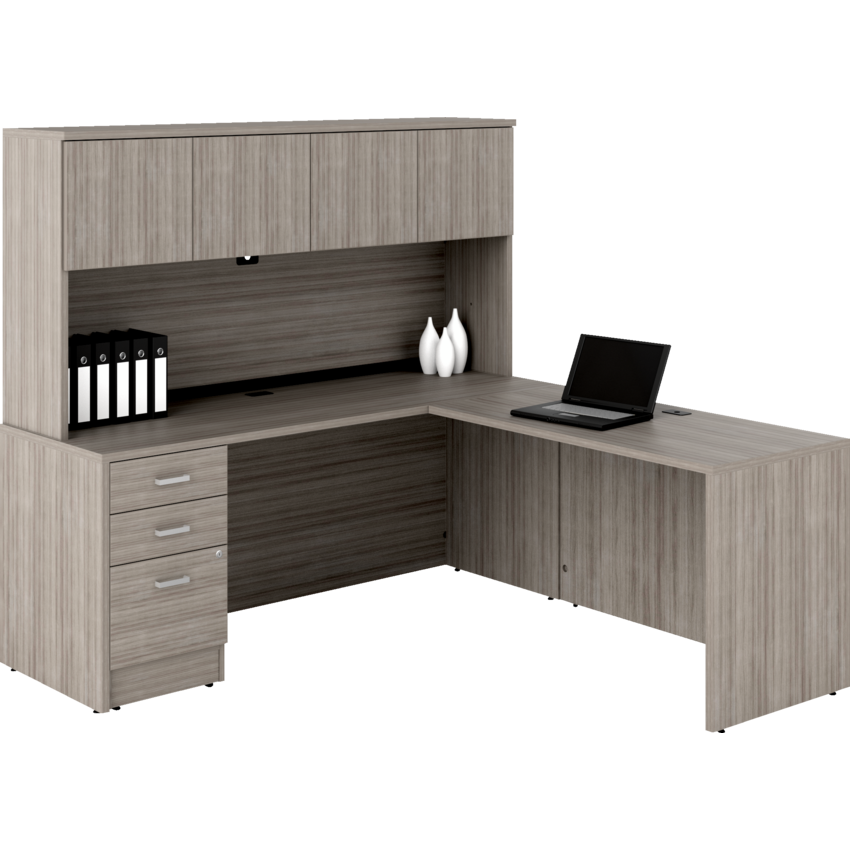 Offices To Go® Newland™ L-Shaped Suite 72"W x 72"D x 65-3/5"H Noce Grigio finish