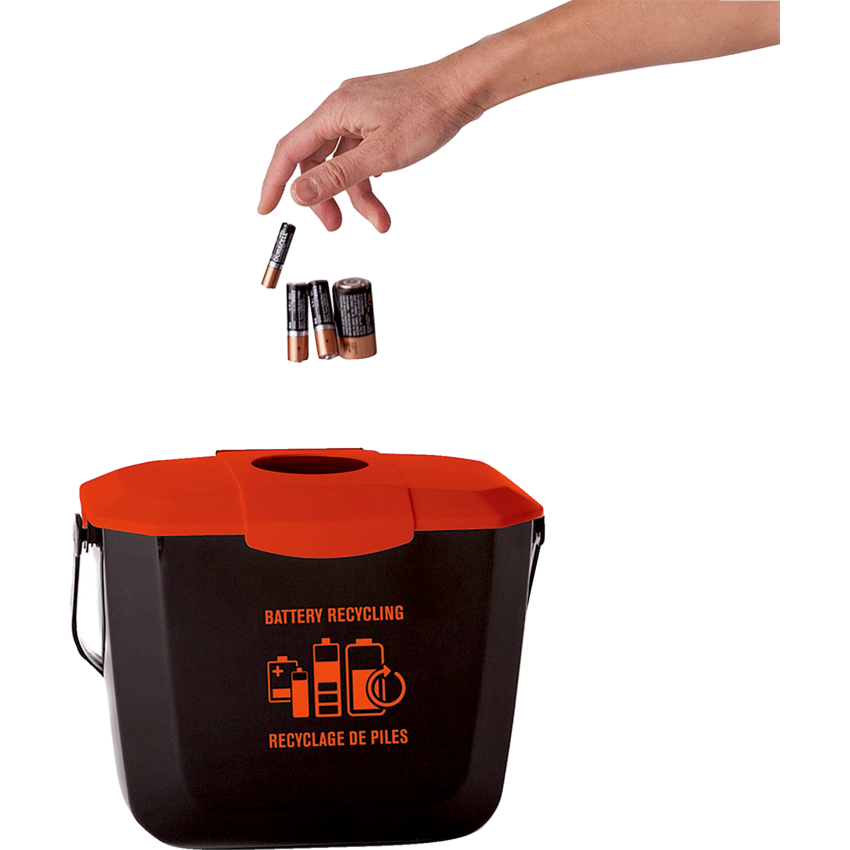 Globe™ Battery Collection Bin 2 Gallon Black and Orange