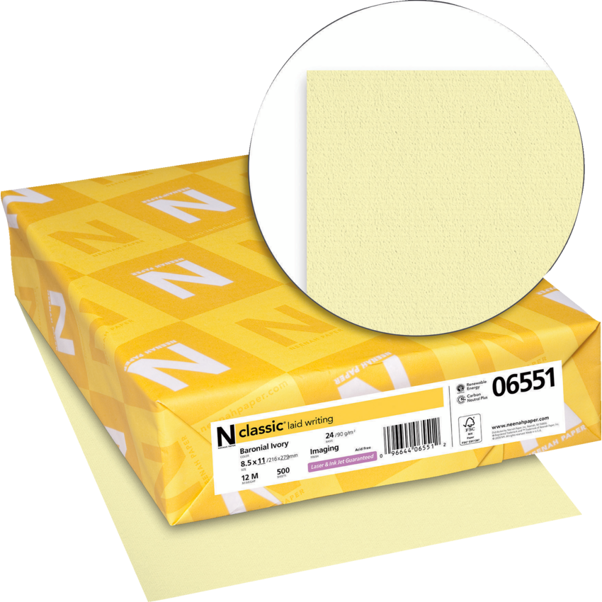 Classic® Laid Writing Paper 24 lb Letter Baronial Ivory 500/pkg
