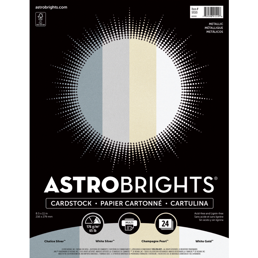 Neenah Astrobrights® Cover Stock 65 lb 8-1/2" x 11" Assorted Metallic Colours 24 sheets/pkg