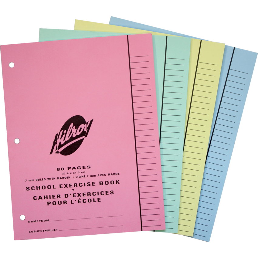 Hilroy Exercise Book Ruled 10-7/8x8-3/8" 80 pages Assorted Colours