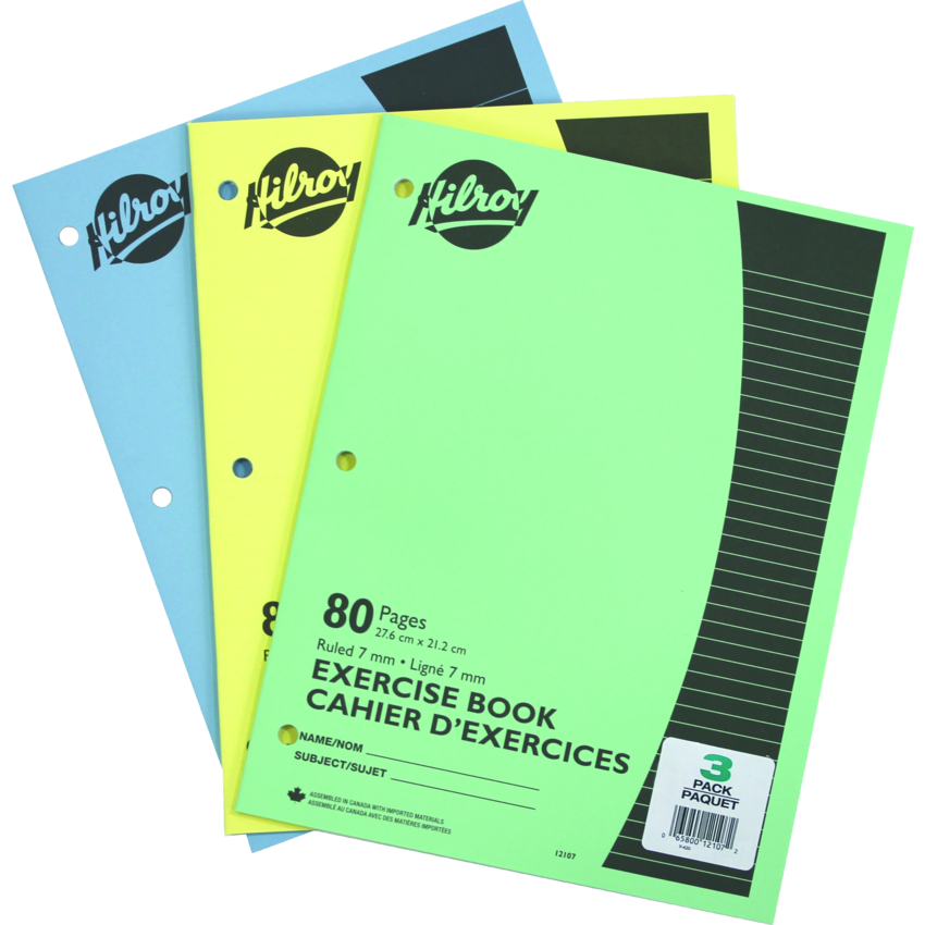 Hilroy Stitched Exercise Books 80 pages Assorted Colours 3/pkg