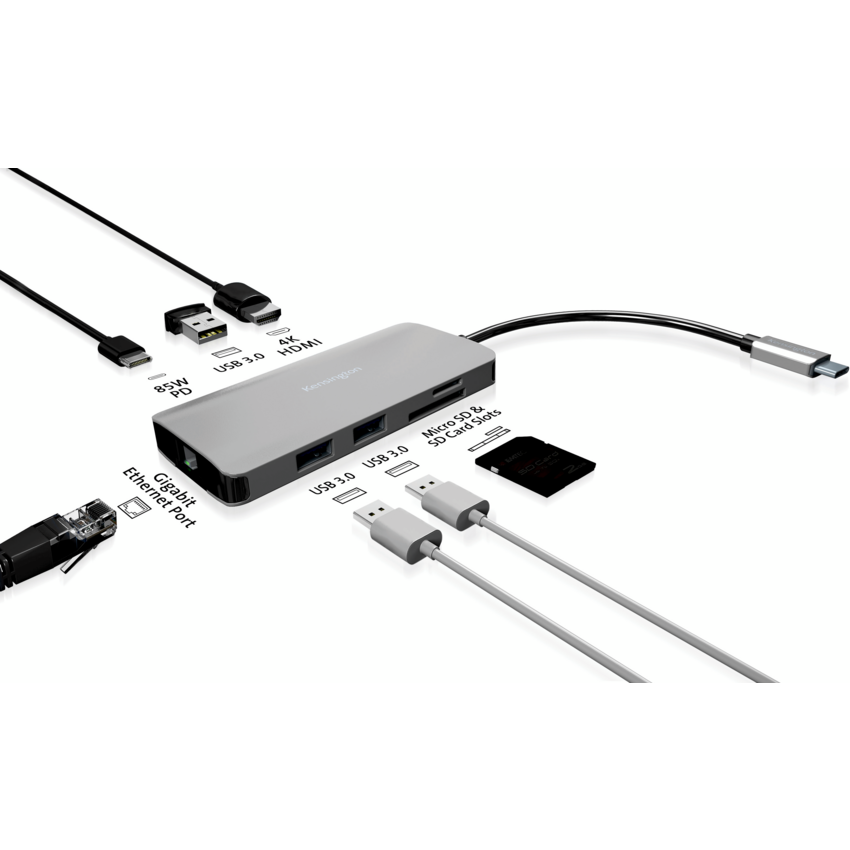 Kensington® UH1400P 8-in-1 Driverless Mobile Hub