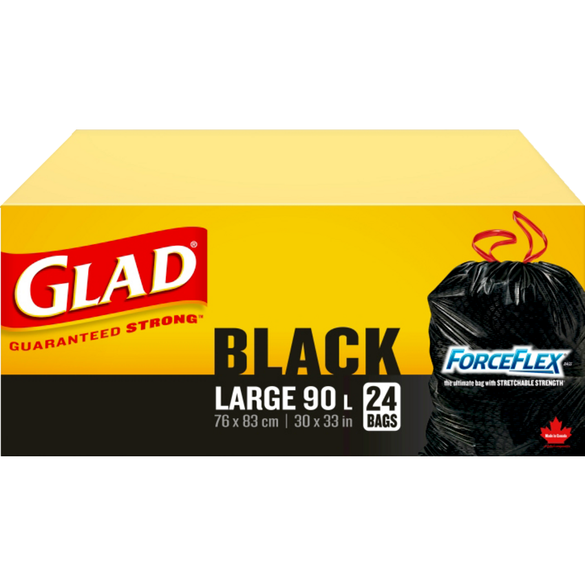 Glad® ForceFlex® Large 90 L Black Garbage Bags 24 bags/box