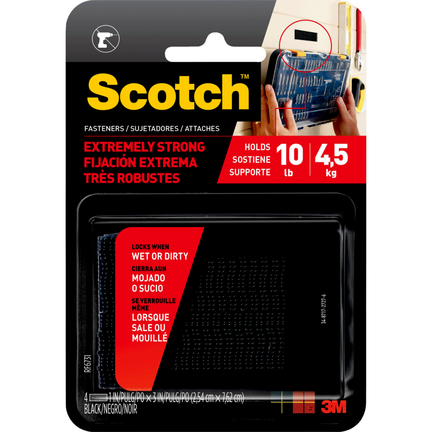 Scotch® Extreme Fasteners 1" x 3" Black 2/pkg