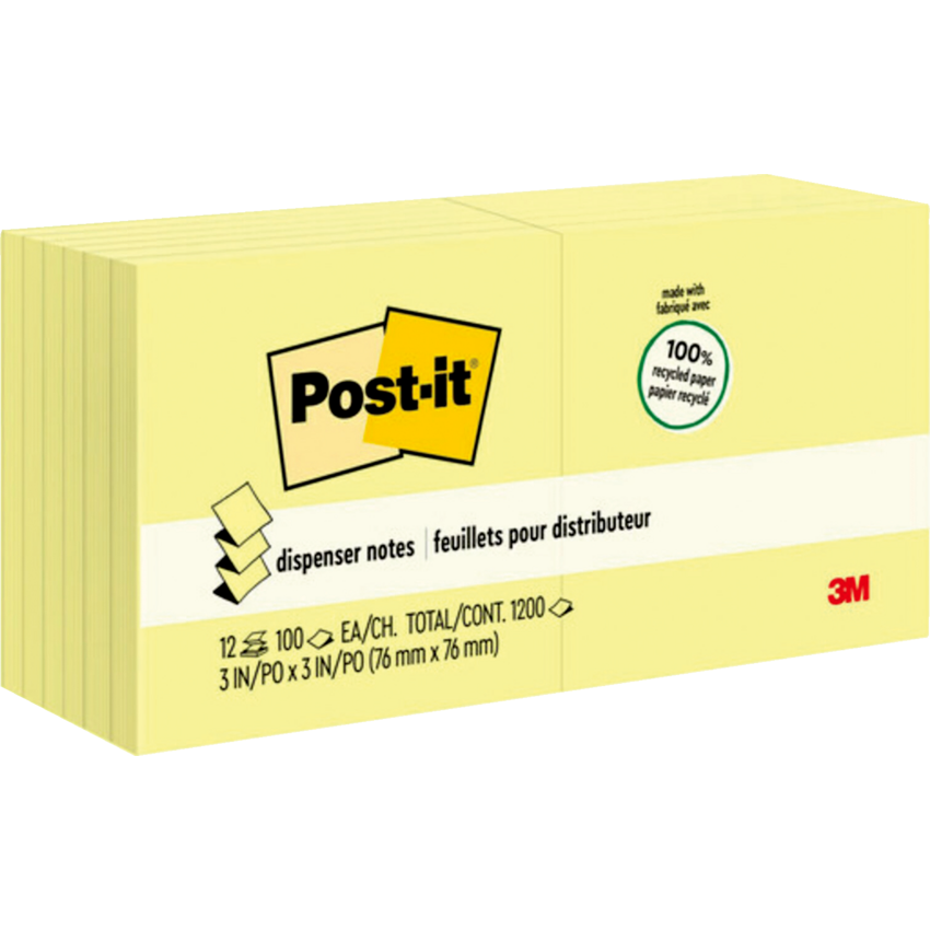 Post-it® Greener Pop-up Notes 3" x 3" 100 sheets per pad Canary Yellow™ 12 pads/pkg